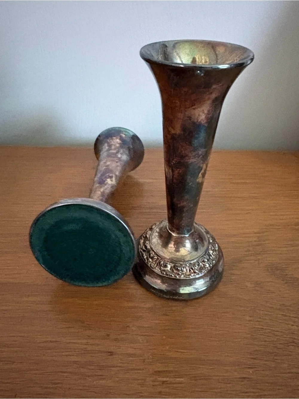 Antique-Inspired Silver Tone Pair of Bud Vases